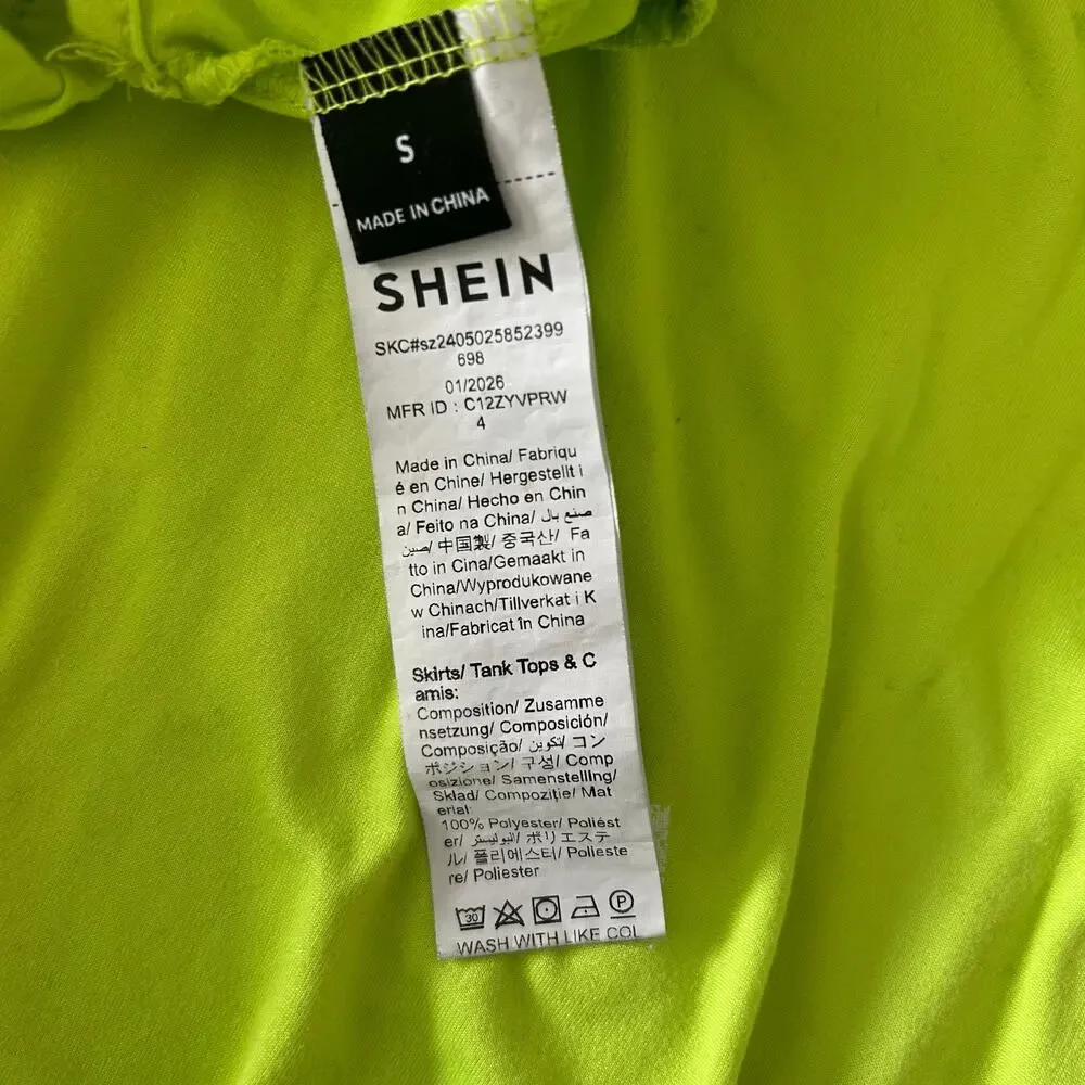 SHEIN Neon Lime Green Two-Piece Crop Top & Midi Skirt Set Women’s Size Small